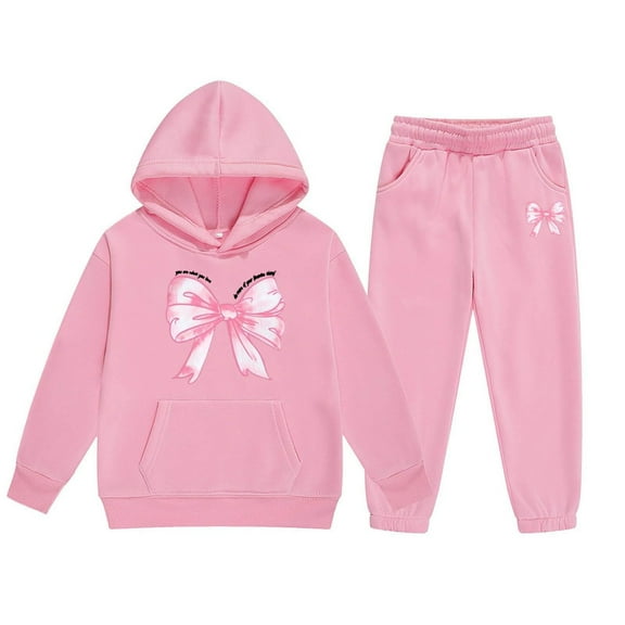 Toddler Outfits for Girls Sets Winter Hoodie Joggers Comfy Casual Kids Print Cute Girls' Fall Clothing Sets Light Pink Size 4-5T