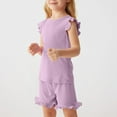 thumbnail image 1 of Toddler Outfits for Girls Short Sets 2 Piece Summer Ribbed Textured Clothing Ruffle Sleeve Tops Shorts Casual Sets, 1 of 7