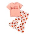 thumbnail image 1 of Toddler Outfits for Girls Valentine's Day Letter Print Short Sleeve Shirt and Heart Flare Pants Two Piece Set for Kids Summer Pink 2 Years-3 Years, 1 of 7