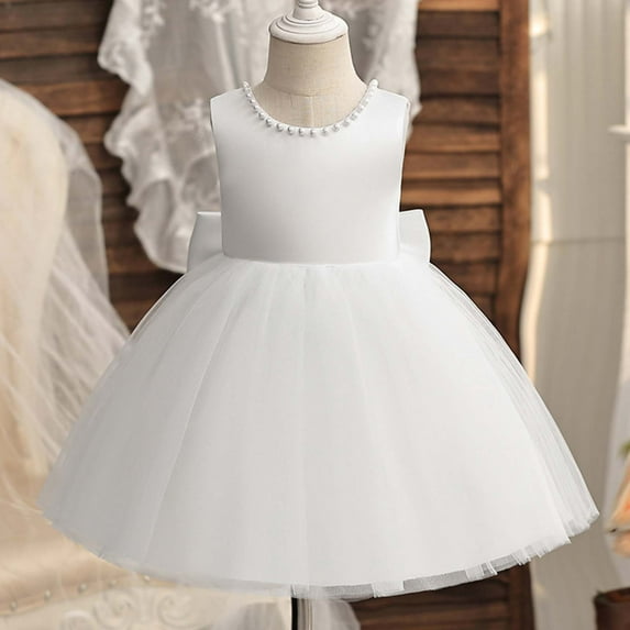 Toddler Pageant Flower Girl Lace Dress Little Girls Party Wedding formal Dresses Todays Deals Ndbuld 80cm/31.50in White