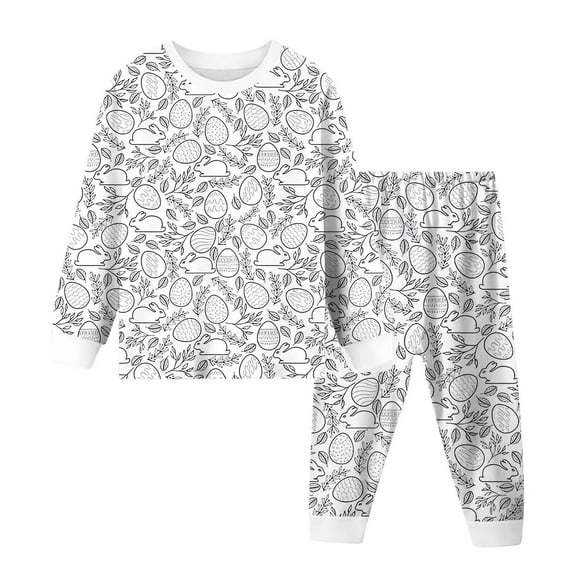 Toddler Pajama Set Colorable Pajamas Long Sleeve Crew Neck Top With Pajamas Pants For Boy And Girl New Years Gifts Can Play With And Wear 2-3Years