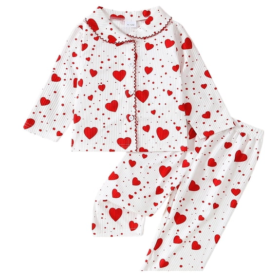 Toddler Pajama Set for Girls Valentines Day Pajamas Long Sleeve Heart Print Button Down Sleep Top Girls 12-18M Pajamas