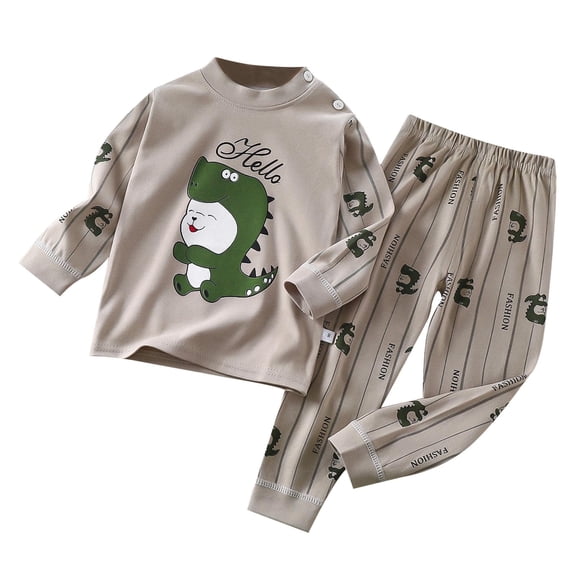 Toddler Outfits Autumn Cartoon Animal Print Warm Long Sleeve Tops Pants Set Boys' Loungewear Grey