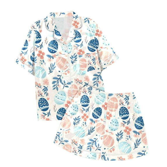 Toddler Pajamas Easter Pajamas Girls Easter Egg Printed Short Sleeve Button Down Pajama Kids Pajama Set for Boys 3-4 Years