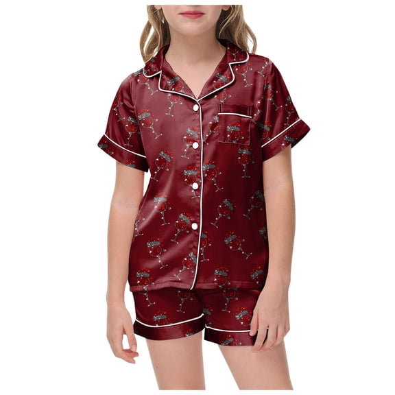 Toddler Pajamas For Boys 5T Women & Girls Pajamas Set, Soft Satin Lightweight Silk Button-Down Top with Shorts 2 Piece PJS for Mom Boys Kids Gifts