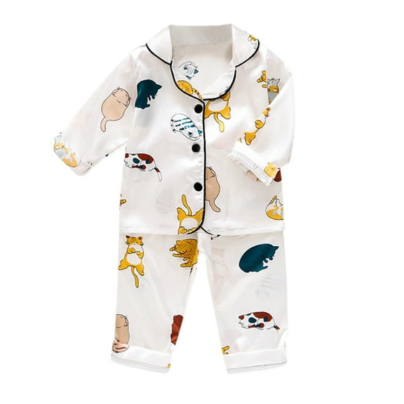Toddler Pajamas Girls Boys Toddler Kids Baby Boy Girl Satin Button-Down Pants Pajamas Sleepwear Set Pjs for Kids