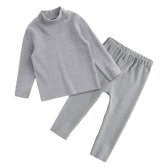 Toddler Pajamas Kids Unisex Solid Long Sleeve Crew Neck Warm Pullover Sleepwear Sets Grey Outfit Sets Sizes 5-6 Years