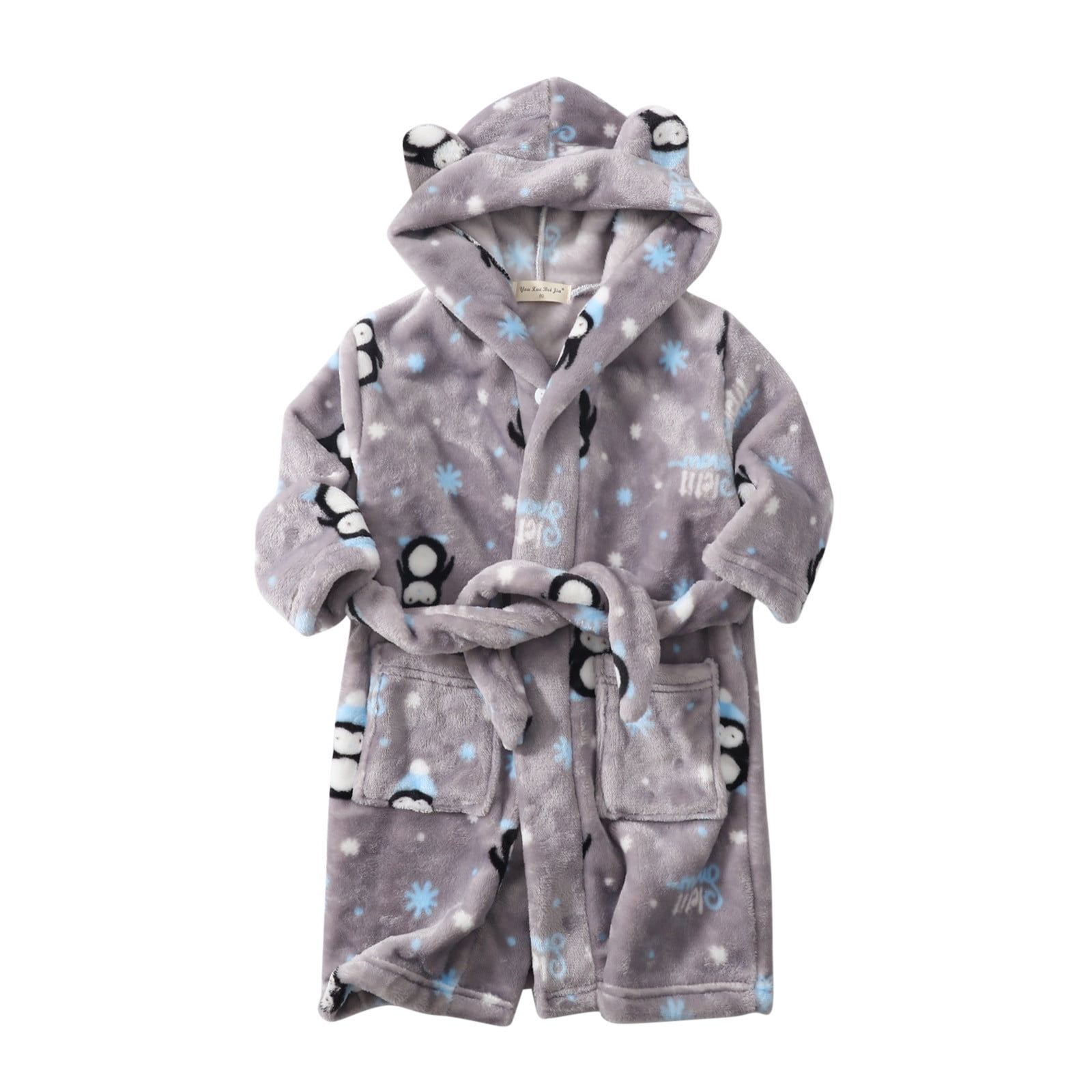 Toddler Pajamas Robe Suit Cartoon Bathrobes Hooded Warm Flannel NightRobe Sleepwear Cute Suit