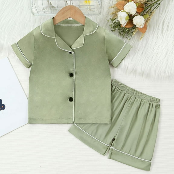 Toddler Pajamas Set Silk Satin Short Sleeve Button-Down Shirts Shorts Summer PJS for Girls Silk PJS for Girls 2T
