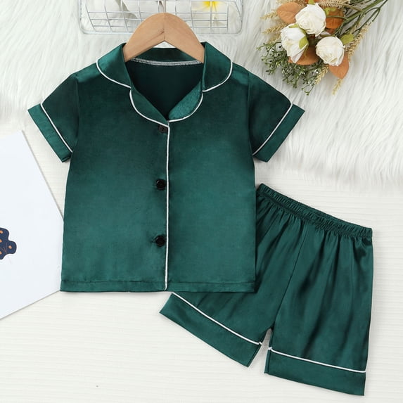 Toddler Satin Pajamas for Girls Boys Short Sleeve Button-Down Top Shorts Set Summer PJS for Girls 4T Pajamas Girls