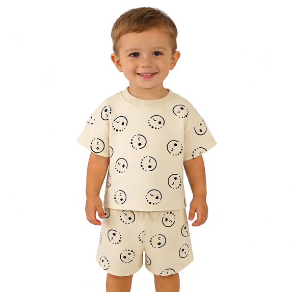 Toddler Pajamas Set for Boy Casual Cartoon Print Short Sleeve Crew Neck Pullover Shorts Set Toddler Boy Summer Clothes