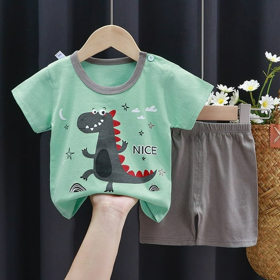 Toddler Pajamas Summer Cartoon Dinosaur Car Prints Kids Baby Thin Breathable Soft Cotton 2 Piece Pajama Set Kids Pajamas Boys Grey 3 Years-4 Years