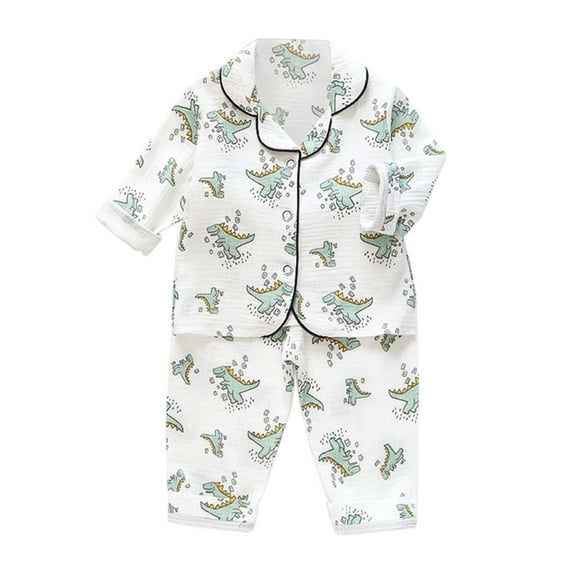 Toddler Pajamas Toddler Baby Dinosaur Prints Floral Button Down Shirt and Pants Thin Pajamas Sleepwear Outfits Toddler Boy Pajamas Green 3 Years-4 Years