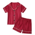 thumbnail image 1 of Toddler Pajamas Toddler Boys Girls Short Sleeve Striped Tops T Shirt Shorts Casual Outfits Girls Pjs Red 4 Years-5 Years, 1 of 5