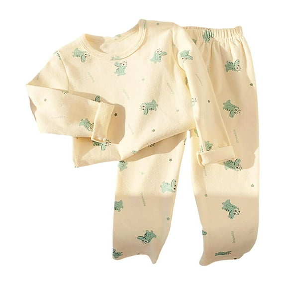 Toddler Pajamas Toddler Girls Spring Fall Winter Long Sleeve Pajama Sets, Kids 2Pcs Sleepwear Outfit Toddler Girls Pajamas Beige 12 Months-18 Months