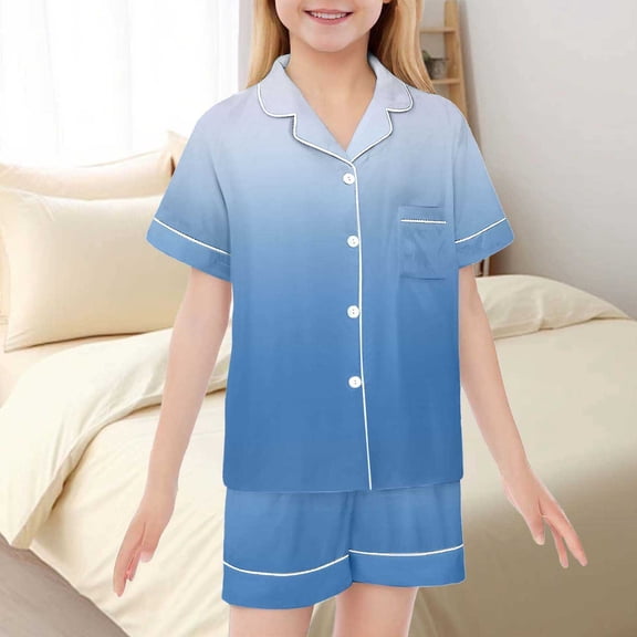 Toddler Pajamas for Girls Gradient Short Sleeve Button Down Top Shorts Girls Summer Pajamas Kids Pajamas Girls 2T