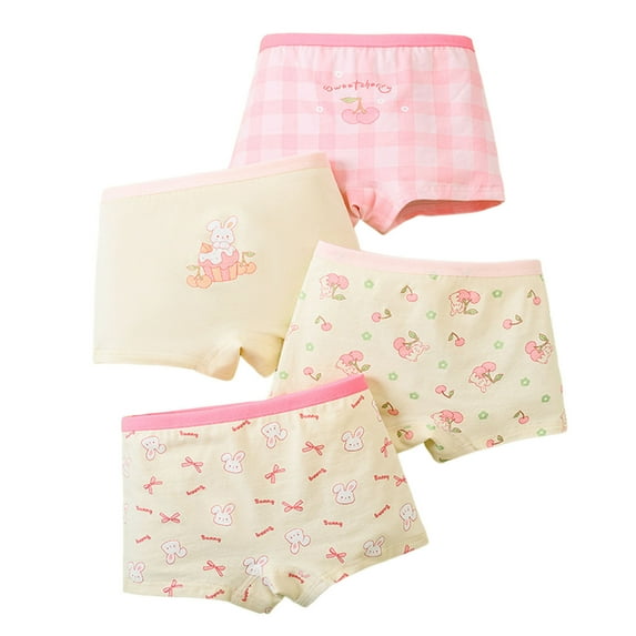 Toddler Panties 4 Pack Toddler Kids Girls Boxer Briefs Cherry Bunny Print Soft Breathable Elastic Waist Underwear Toddler Underwear Pink 8 Years-10 Years