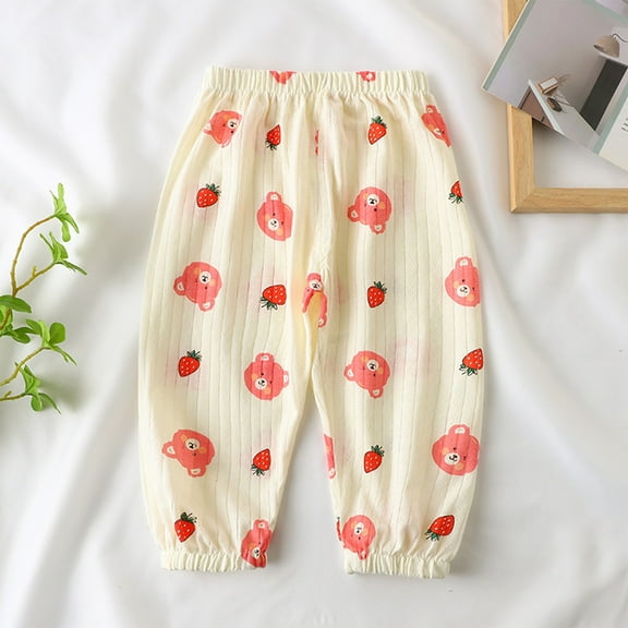 Toddler Pants Boys Girls Harem Pants Cotton Joggers with Bear Cub Print Anti Mosquito Lightweight Summer Casual Long Pants for Kids 