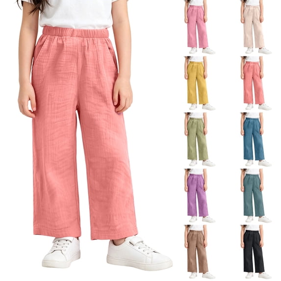 Toddler Pants Children Baggy Elastic Waist Basic Cotton Gauze Proof Pants Casual Green 9-10 Years