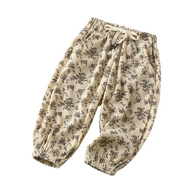 Toddler Pants Children'S Spring Autumn Retro Style Casual Printed Loose Warm Fuzzy Trousers Trousers Beige 18 Months-24 Months