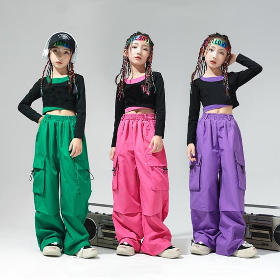 Toddler Pants Children Street Dance Baggy Cargo Pants Unisex Elastic Waist Purple 8-9 Years