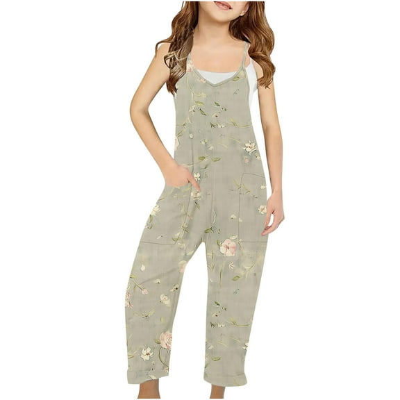 Toddler Pants Girls&Boys Full Length Pants Overalls Girls Casual Jumpsuits Sleeveless Summer Rompers Long Pants with Pockets for 5-14 Years Multicolor 9 Years