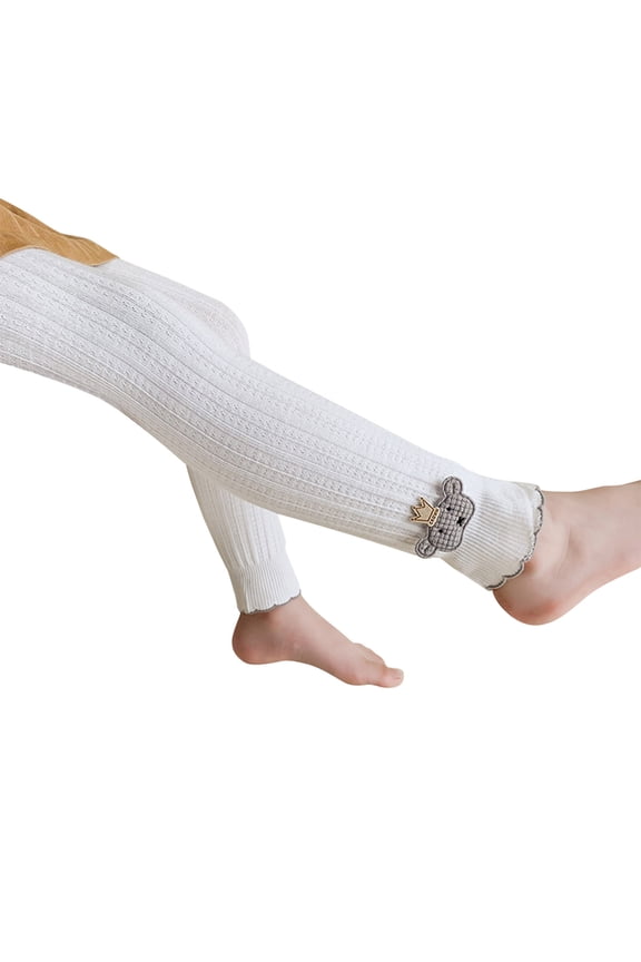 Girls Pants Toddler Kids Baby Girls Cartoon Bear Warm Leggings Knitted Pantihose Stretchy Basic Ninth Pants Pantyhose For Winter Stocking Girls Clothes White 6 Months-12 Months