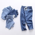 thumbnail image 1 of Toddler Pants Kids Boys Tapered Solid Casual Denim Jeans Cargo Joggers Dark Blue 11-12 Years, 1 of 3