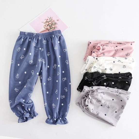 Toddler Pants Kids Bunny Print Breathable Proof Pants Summer Loose Fit Tapered Leg Blue 6-12 Months