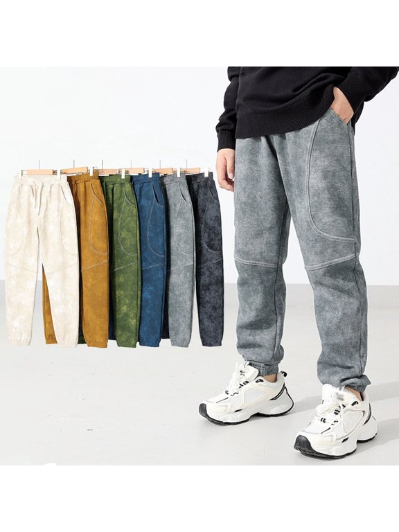 Toddler Pants Kids Patchwork Batik Casual Long Pants Elastic Waist Unisex Black 6-7 Years