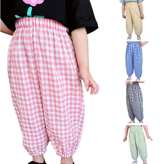 Toddler Pants Toddler Baby Boy Girl Classic Plaid Elastic Jogger Gingham Long Pants Blue 4-5 Years