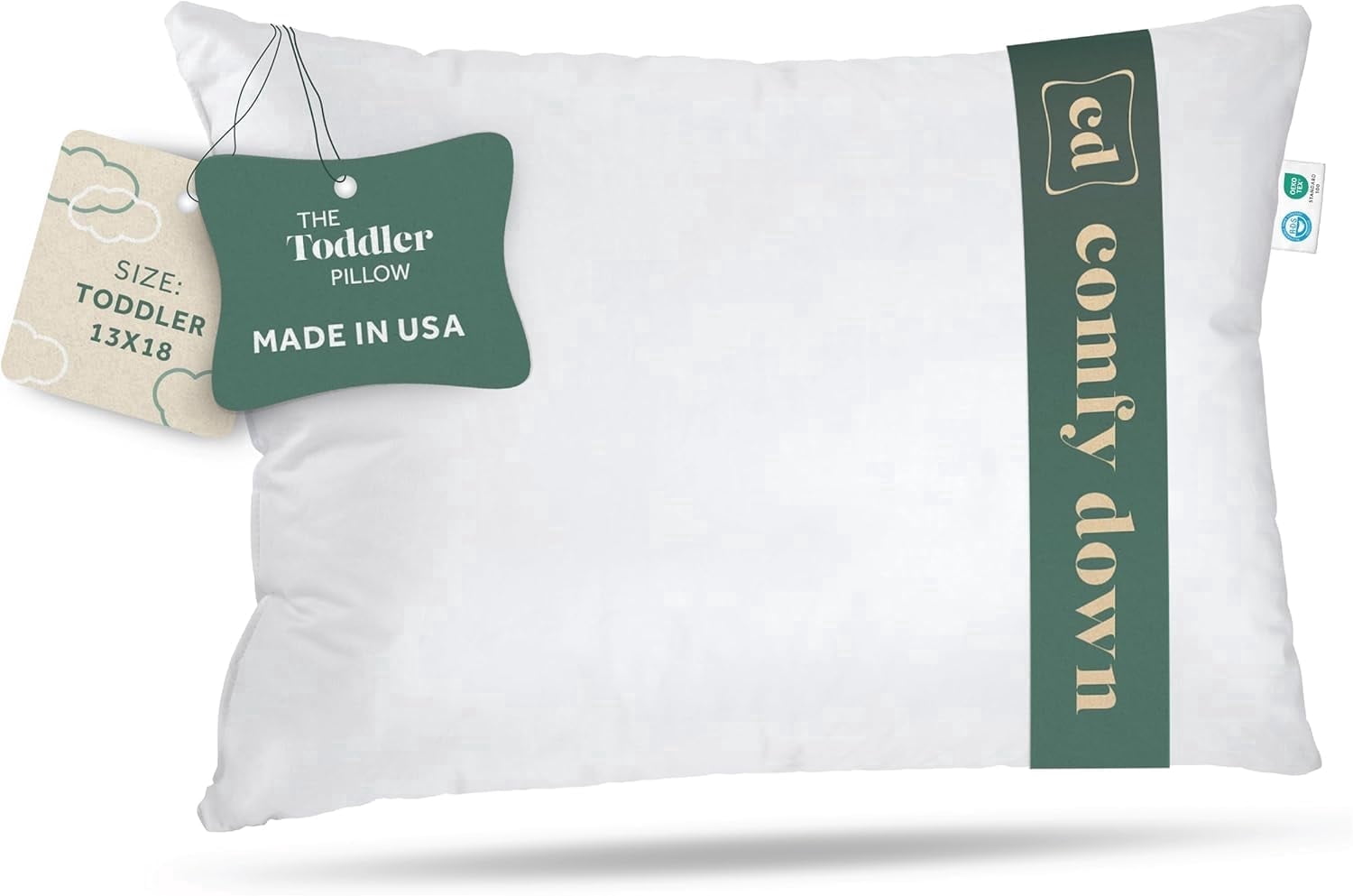 Toddler Pillow - 13x18 Soft Baby Pillow, 800 Fill Power Goose Down Fill, 300 Thread Count 100% Cotton Cover - Made in USA
