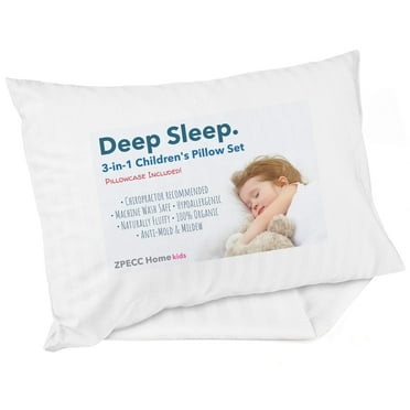 Toddler Pillow with Pillowcase - 13 x 18 Organic Pillows for Sleeping, Soft Breathable Small Kids Pillow for Crib, Toddler Bed, Travel, White Stripe (Intended for Age 2 and up)