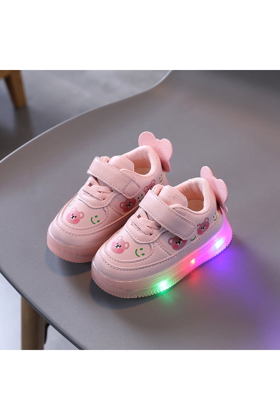 Toddler Pink Bear Sneakers Cute Colorful LED Walking Shoes Soft Sole Slip-On Sports Shoes Comfortable Casual Shoes