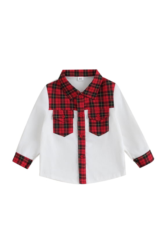 Toddler Plaid Shirt Newborn Button Down Long Sleeve Shirts Little Baby Christmas Loose Fit Lapel Collar Tops