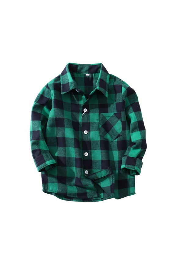 Toddler Plaid Shirt, Newborn Infant Baby Flannel Shirts, Kids Long Sleeve Button up Flannel Shirts Collared Lapel Neck Classic Fitted Boys Christmas Plaid Shirt Green 3-4T