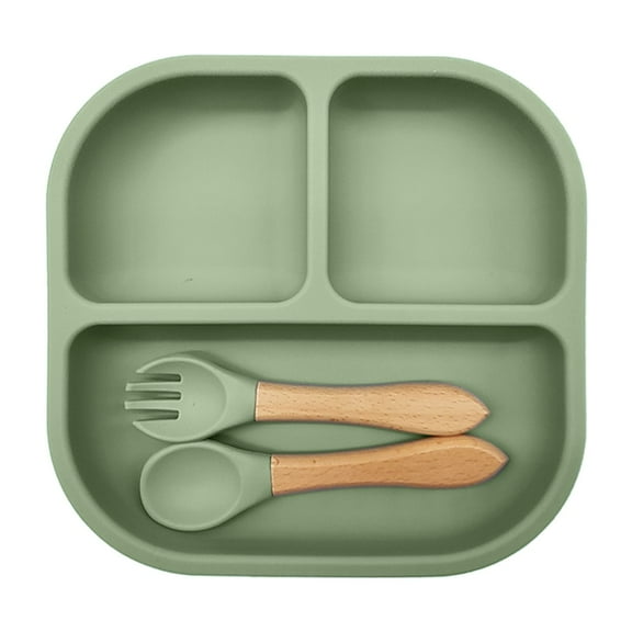 Toddler Plates with Dividers - Deep-Walled 3 Compartments Divided Plates for Kids -Divided Toddler Plate and Utensils Set - 1 Toddler Fork and 1 Spoon Set - Dishwasher and Microwave Safe