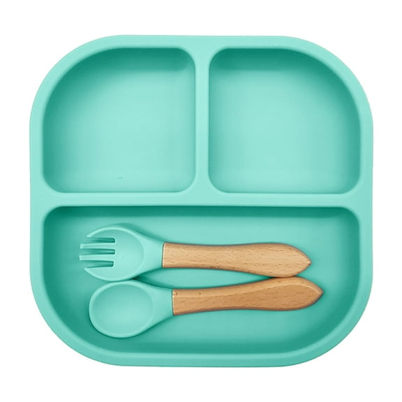 Toddler Plates with Dividers Suction Base Silicone Baby Plates Non Divided Kids Plates for Self Feeding Microwave Dishwasher Safe Portable for High Chair Tray Home Travel 7.36x7.09 Inches