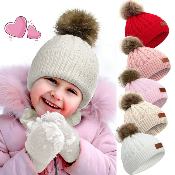 Toddler Pom Beanie Baby Girl Winter Hat Warm Soft Toddler Cap Cute Kids Knitted Beanie Hat