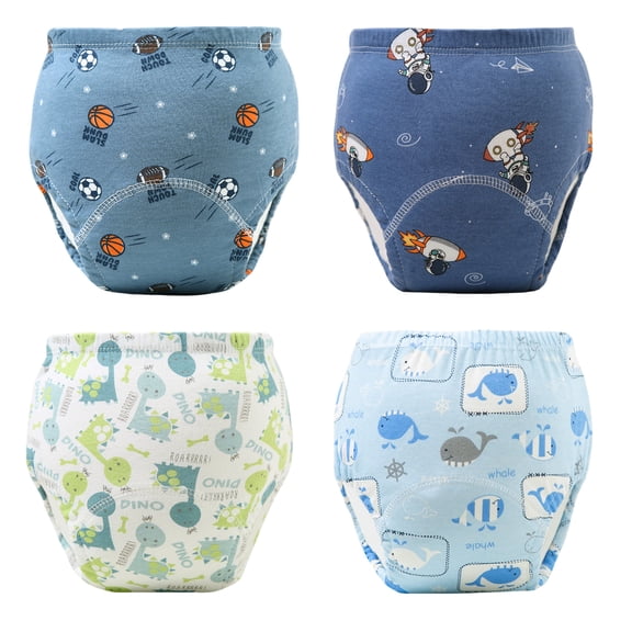 Toddler Potty Training Pants 4 Pack - 100% Cotton Soft Absorbent Underwear for Boys & Girls, Leak-Proof Washable with Cartoon Characters (Sizes 2T/3T/4T)