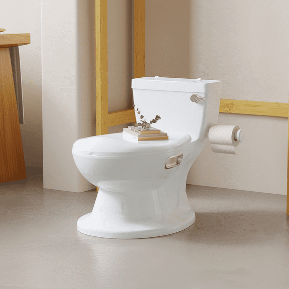 Toddler Potty Training Toilet - Realistic Flushing Sound, Soft Seat & Removable Pot, Non-Slip with Storage Tank, Toilet Paper Holder, Splash Guard for Baby