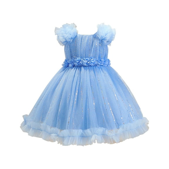 Toddler Princess Dress Fashion Fluffy Summer Dresses Sparkly Sequin Birthday Prom Outfit Casual Party Tulle Sundress for Kid Ball Gown for Little Girls Short Sleeve Mesh Gauze Dress