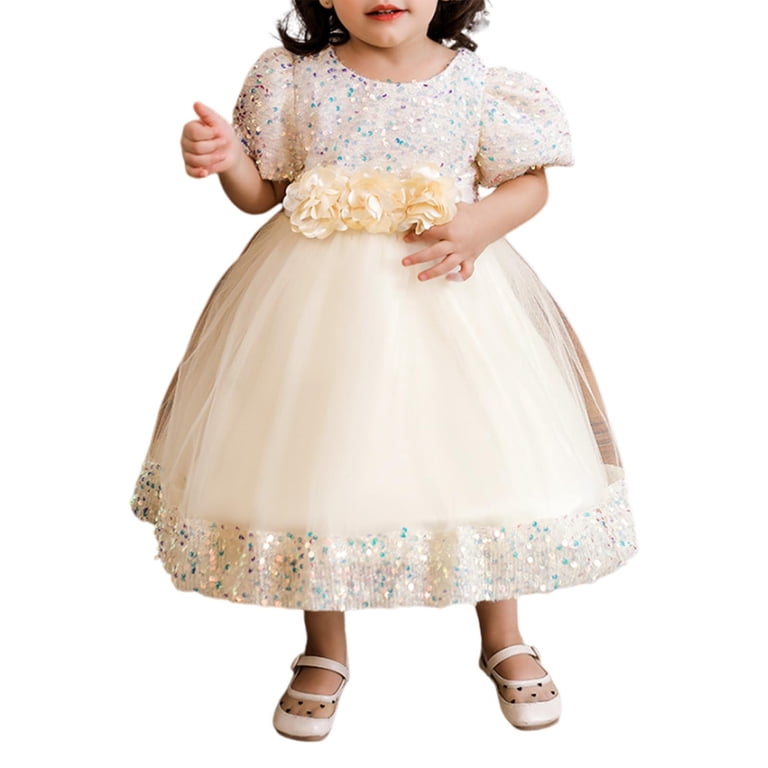 Toddler Princess Dress Size 3t-4t Trendy Sequin Puff Sleeve Flower Girl  Dresses Tulle Wedding Party Clothes 6M-5T, Beige, 5 Years - Walmart.com
