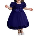 thumbnail image 1 of Toddler Princess Dress Size 3t-4t Trendy Sequin Puff Sleeve Flower Girl Dresses Tulle Wedding Party Clothes 6M-5T, Dark Blue, 6 Months, 1 of 7
