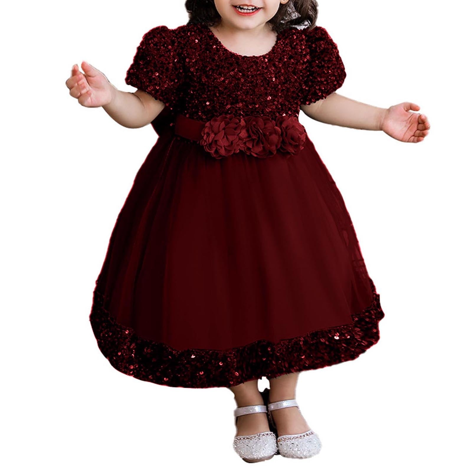 Toddler Princess Dress Size 3t-4t Trendy Sequin Puff Sleeve Flower Girl  Dresses Tulle Wedding Party Clothes 6M-5T, Wine, 5 Years - Walmart.com