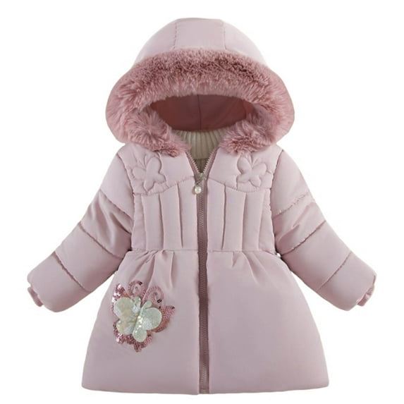Toddler Puffer Coat Girl Winter Coat with Pocket Zip up Winter Hoodies Coat Solid Color Long Sleeve Child Winter Coat for Little Girls 18-24 Months