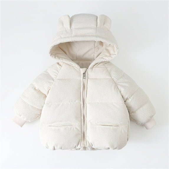 Toddler Puffer Coat Kids Winter Coat Cute Bear Ear Hooded Jackets With Pockets Zipper up Down Coats for Baby Girls Winter Down Coat Baby Clothes 18-24 Months
