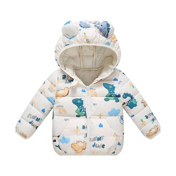 Toddler Puffer Jacket Boys Cartoon Print Full-Zip Long Sleeve Warm Bear Hooded Outdoor Coats Windproof Winter Jacket for Girls 18-24 Months