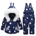 thumbnail image 1 of Toddler Puffer Down Jacket & Snow Bib Pants, Toddler Daily Outdoor Snowsuit Ski Set Kids Plush 2-Piece Faux Fur Hooded Snowsuit Boys Girls 2-Piece Ski Suit 1-6 Years, Dark Blue 1-2 Years, 1 of 4