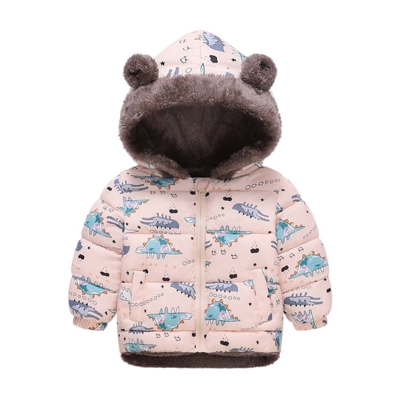 Kids Boys Girls Winter Coats Hooded Down Thicken Jackets with Cute Hooded Toddler Baby Boys Girls Warm Fleece Coat Kids Baby Winter Clothes Pink 5-6 Years